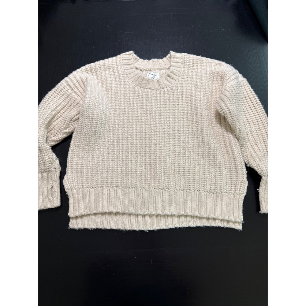 OFFLINE by Aerie Women Cream Shaker Stitch Thumbhole Pullover Sweater Medium